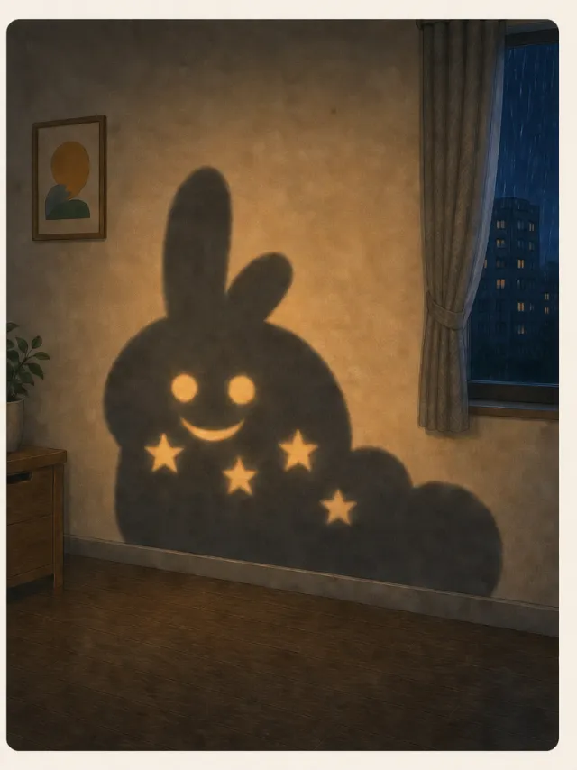 Illustration from Grandma Cut the Night into Shapes: shadows settling into new shapes around the boy